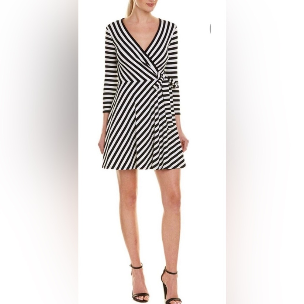 Bailey 44 Dry Dock Rib A-Line Striped Faux Wrap Dress S